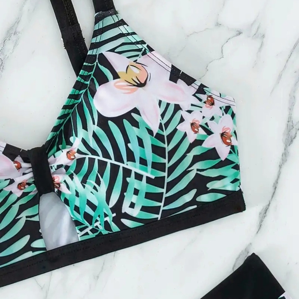 Floral Leaf Print Bikini Top